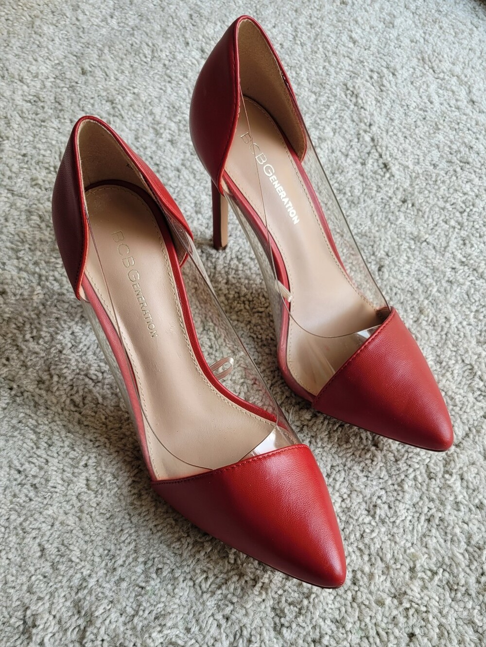 Red  & Clear Stunning Heels 3 1/2" No Debri In The Transparent Parts